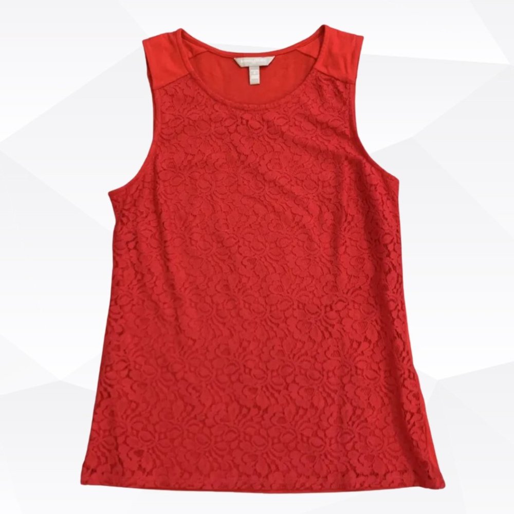 ✨Banana Republic Cotton Modal Floral Lace Overlay Red Tank Size Small